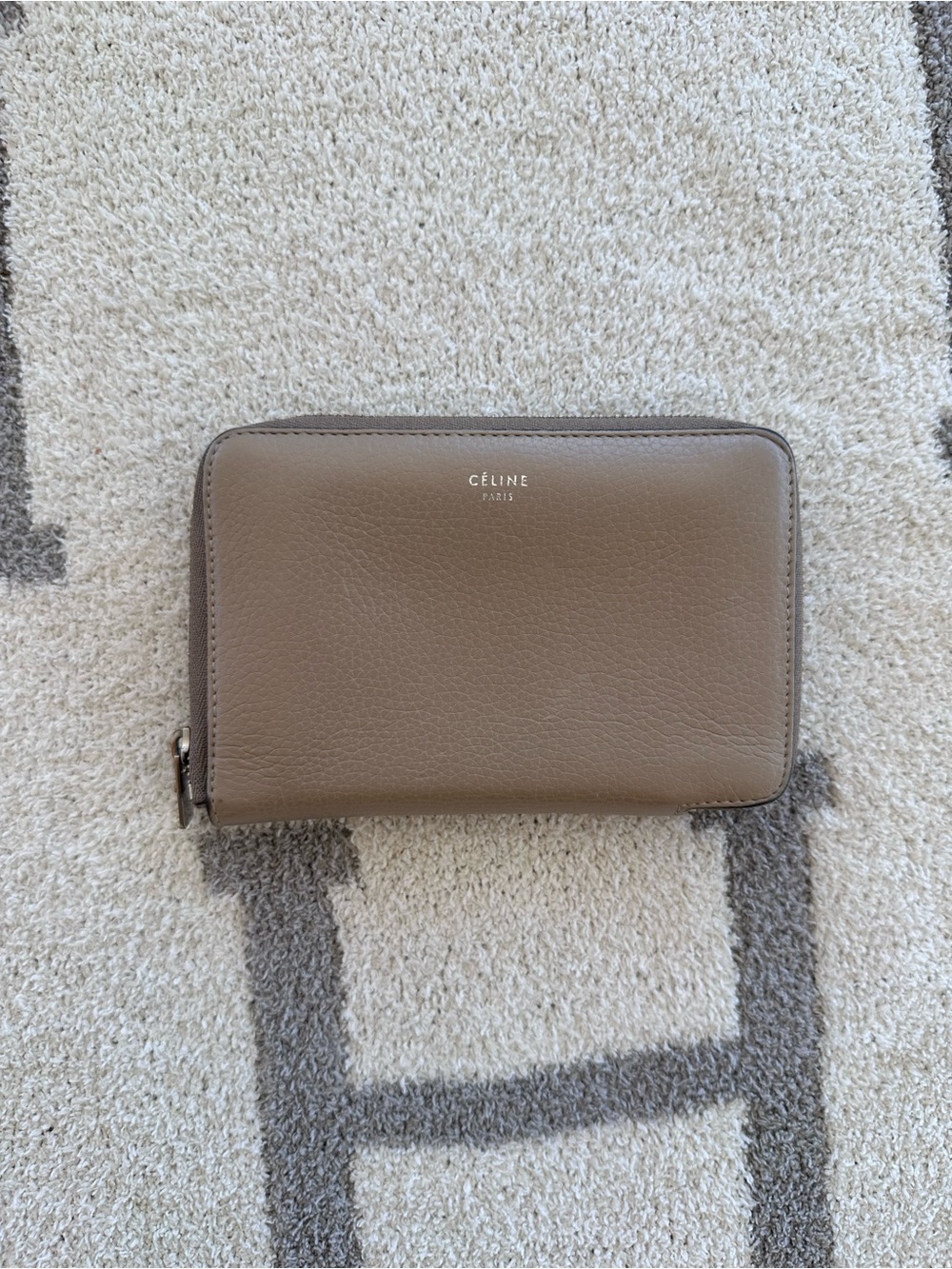 Taupe Leather Zip Wallet by Celine